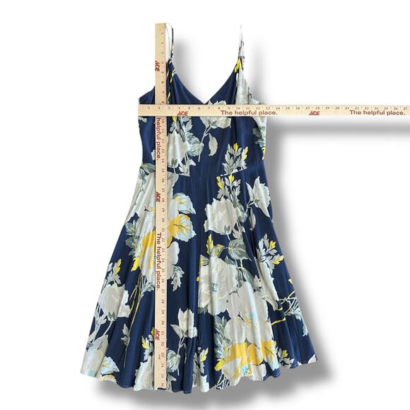 GAP Soft Fit‎ & Flare Dress S Navy Floral Yellow Rayon Summer Spaghetti Strap - Picture 3 of 10
